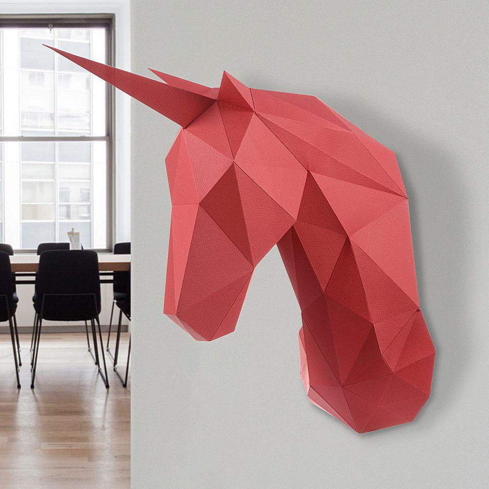 3Д Оригами Единорог Гранат Красный на стену / 3D Оригами / Конструктор / Paperraz / Паперраз - фото 1 - id-p168109106