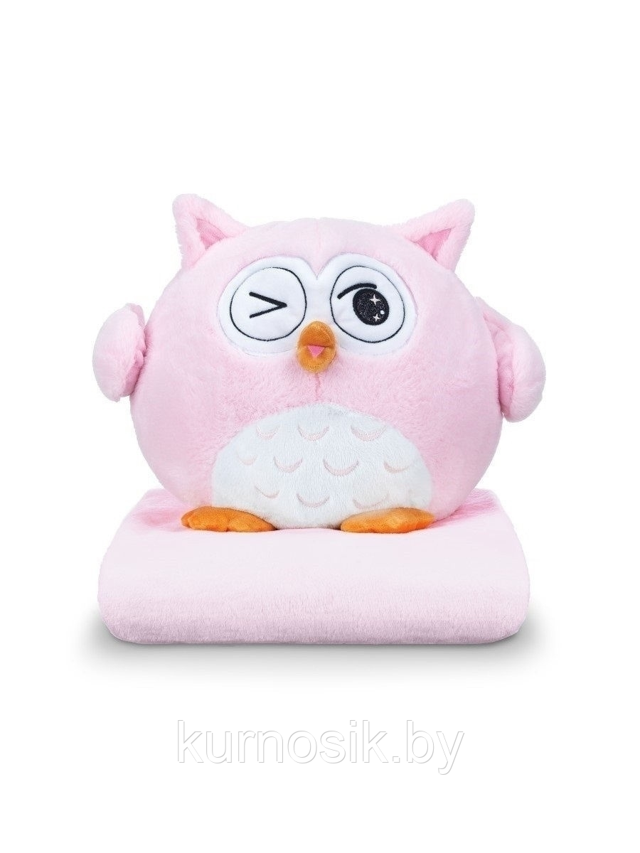 Сова с пледом 3 в 1: мягкая игрушка- подушка - плед (покрывало) розовый - фото 1 - id-p168127542