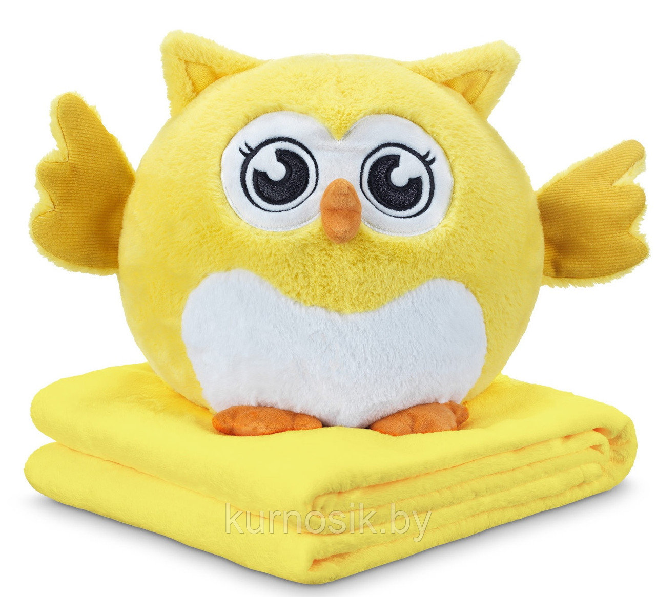 Сова с пледом 3 в 1: мягкая игрушка- подушка - плед (покрывало) желтый - фото 1 - id-p168127632