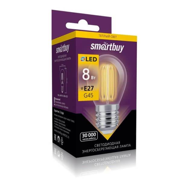 Светодиодная (LED) FIL Лампа Smartbuy-G45-8W/3000/E27 (SBL-G45F-8-30K-E27)