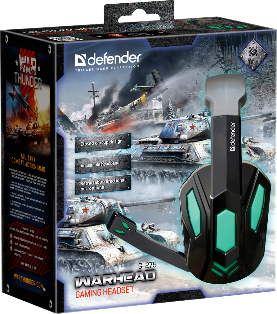 Игровые наушники с микрофоном Defender Warhead G-275 зеленый + черный, кабель 1,8 м - фото 10 - id-p168129094