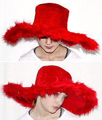 Ретро шляпа красная широкополая с перьями