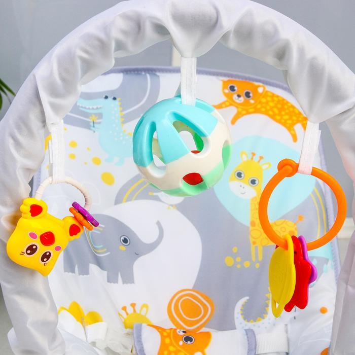 Шезлонг - качалка для новорождённых «Веселые зверята», игровая дуга, игрушки МИКС - фото 5 - id-p168151420