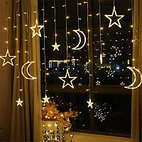 Новогодняя гирлянда на окно  "Звёзды и луна ", длина 3м, цвет ЖЁЛТЫЙ