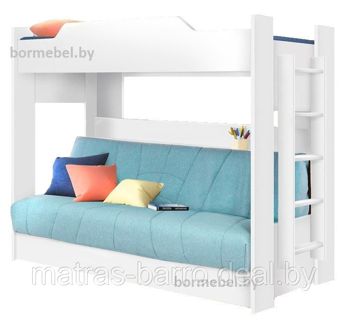 Кровать двухъярусная Прованс с диван-кроватью цвет белый - фото 1 - id-p77267325