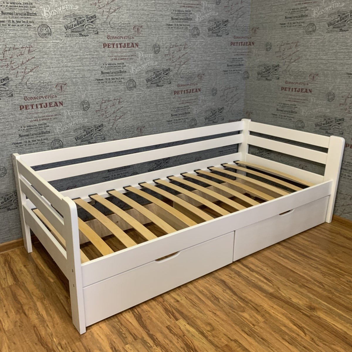 Односпальная кровать Ecodrev Классик с ящиками без бортика (белая)