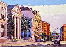 Минск, улица Интернациональная. Городской пейзаж маслом