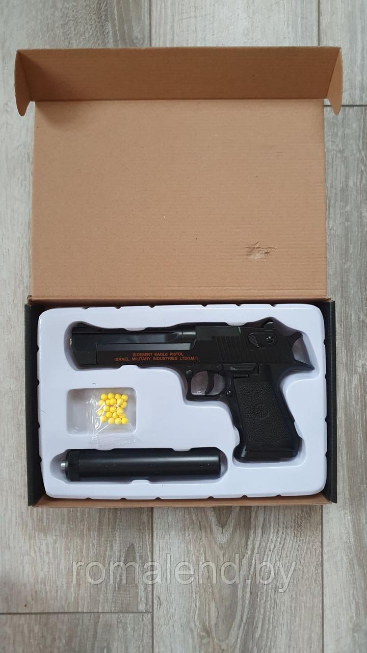 Пистолет игрушечный пневматический металлический с глушителем Airsoft Gun Desert Eagle C. 20+ - фото 5 - id-p168251425