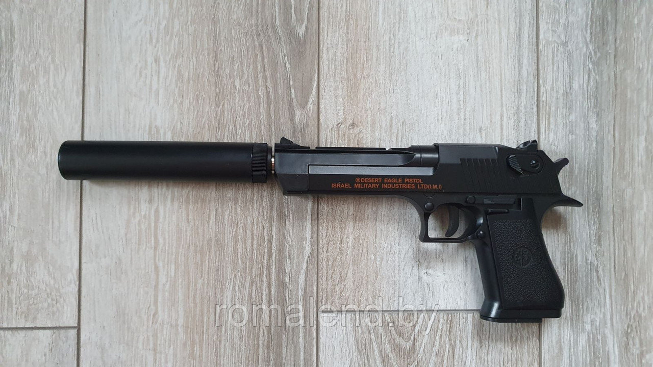 Пистолет игрушечный пневматический металлический с глушителем Airsoft Gun Desert Eagle C. 20+ - фото 2 - id-p168251425