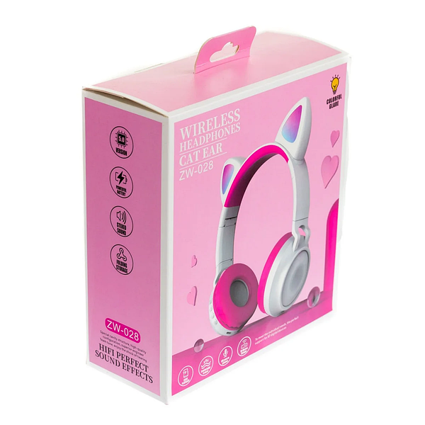 Беспроводные детские наушники Wireless Headphones Cat Ear ZW-028 белые с розовым - фото 4 - id-p168288872
