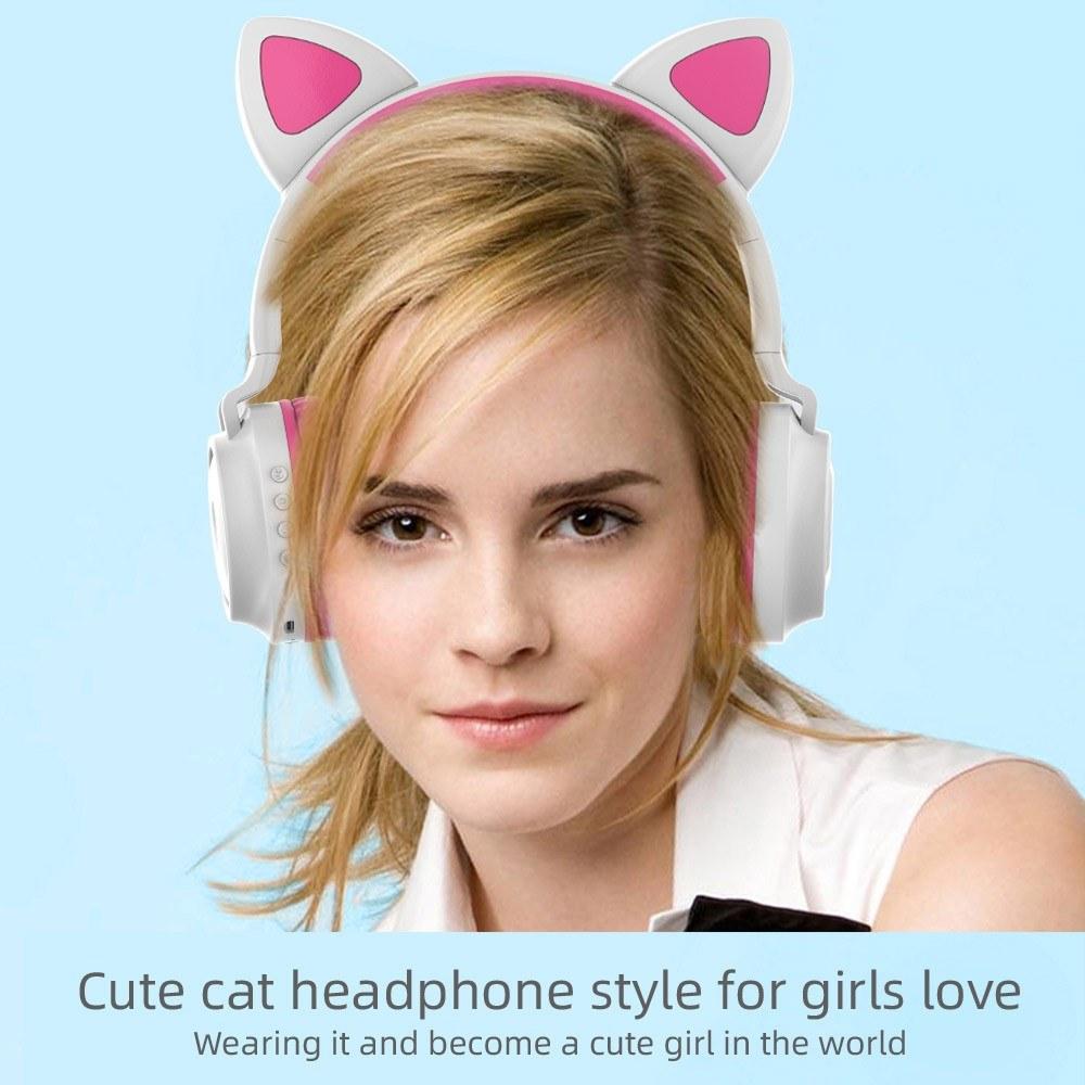 Беспроводные детские наушники Wireless Headphones Cat Ear ZW-028 белые с розовым - фото 3 - id-p168288872