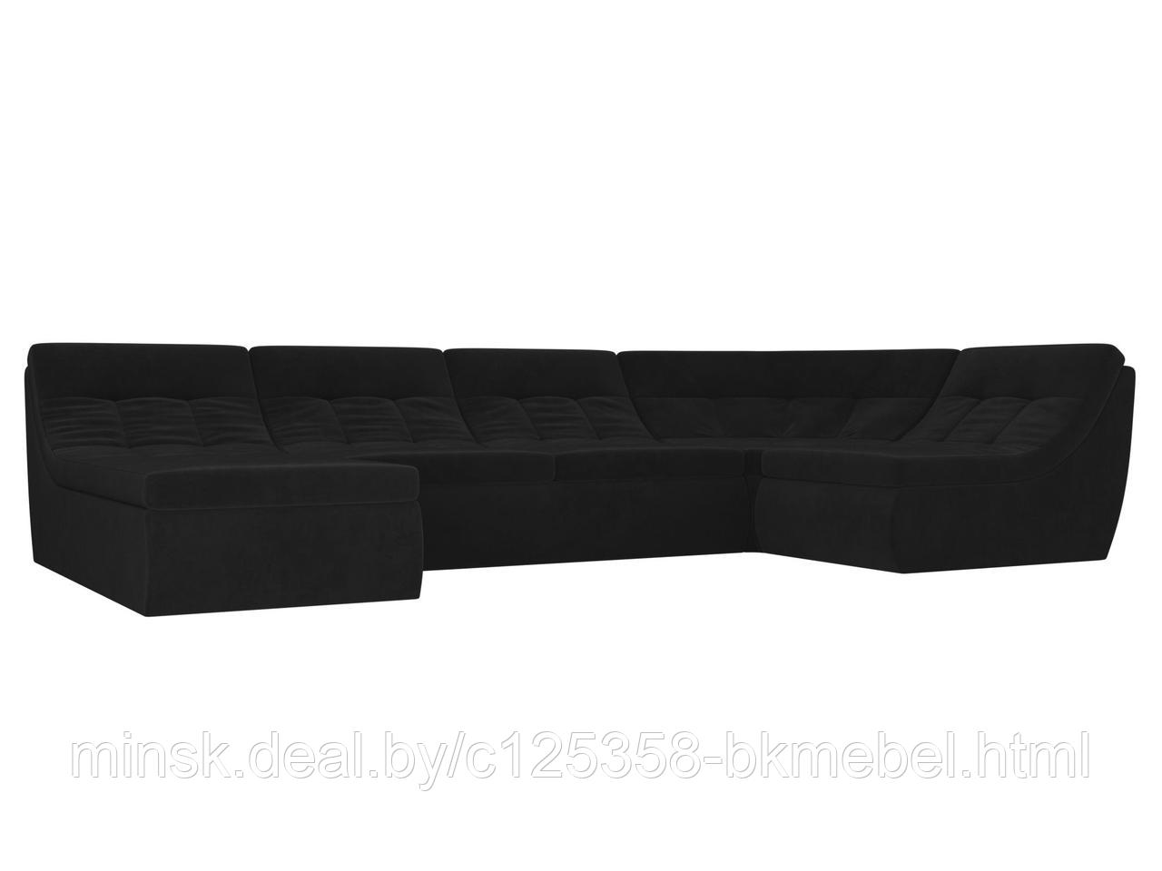 П-образный модульный диван Холидей Велюр Черный - ЛигаДиванов