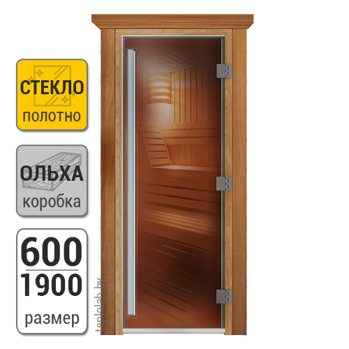Дверь для бани стеклянная DoorWood Престиж, бронза, 600x1900
