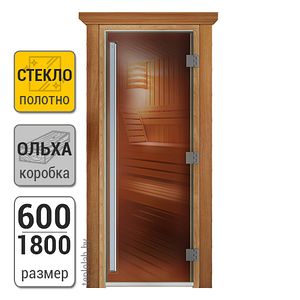 Дверь для бани стеклянная DoorWood Престиж, бронза, 600x1800