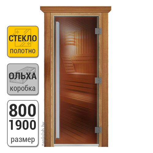 Дверь для бани стеклянная DoorWood Престиж, бронза, 800x1900