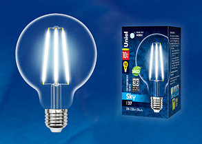 Ретро лампа Эдисона UNIEL LED-G95-10W/4000K/E27/CL PLS02WH  ПРОЗРАЧНАЯ КОЛБА