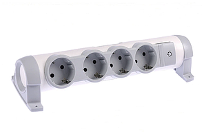 Удлинитель Комфорт 4X2P+E нем.стд. со шторками, 1.5m., бело-серый