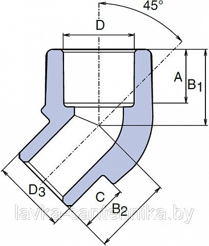Угол полипропиленовый внутренний/наружный (ø20, 45°) Wavin Ekoplastik, цвет: серый - фото 2 - id-p168296241