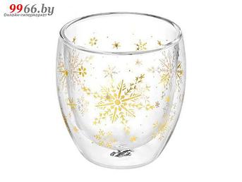 Стеклянный стакан с двойными стенками Elan Gallery Снежинки 250ml Gold 360084