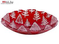 Блюдо сервировочное новогоднее тарелка ручной работы Elan Gallery Лес 30см красное 120930 глубокое