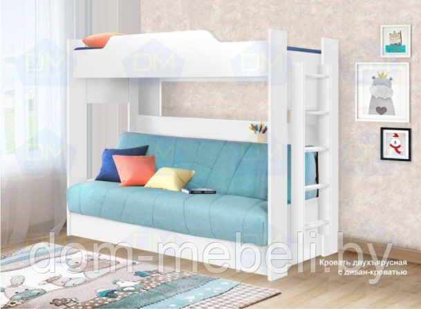 Двухъярусная кровать Белая с диваном (БНП)| НОВИНКА