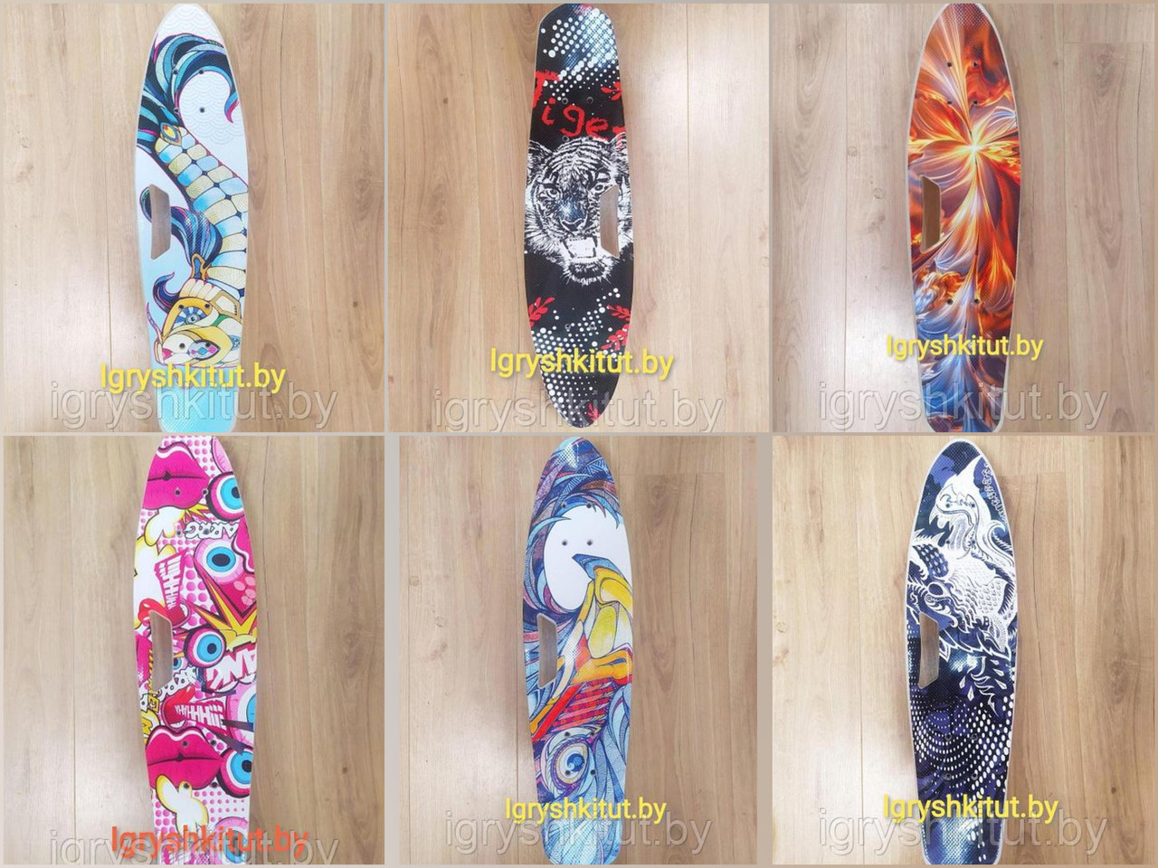 Скейтборд с ручкой и граффити расцветкой PENNY BOARD Пенниборд принт СВЕТЯЩИЕСЯ Колёса (6 расцветок) арт. 8301, фото 1