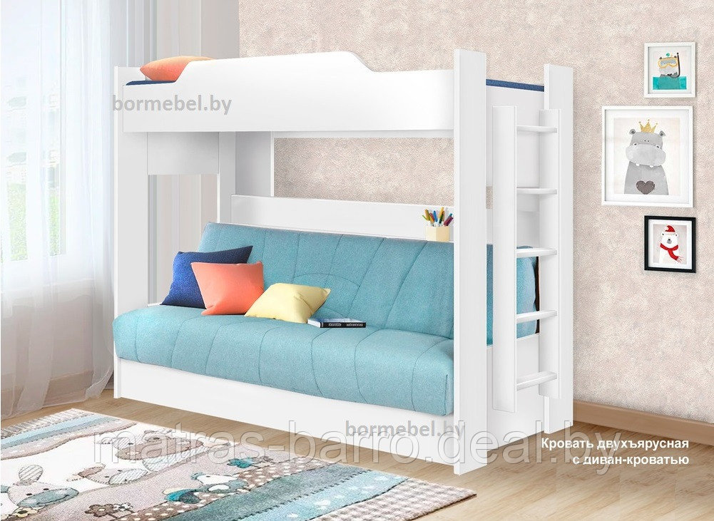 Кровать двухъярусная Прованс с диван-кроватью и верхним матрасом 90х190 см - фото 1 - id-p168369612