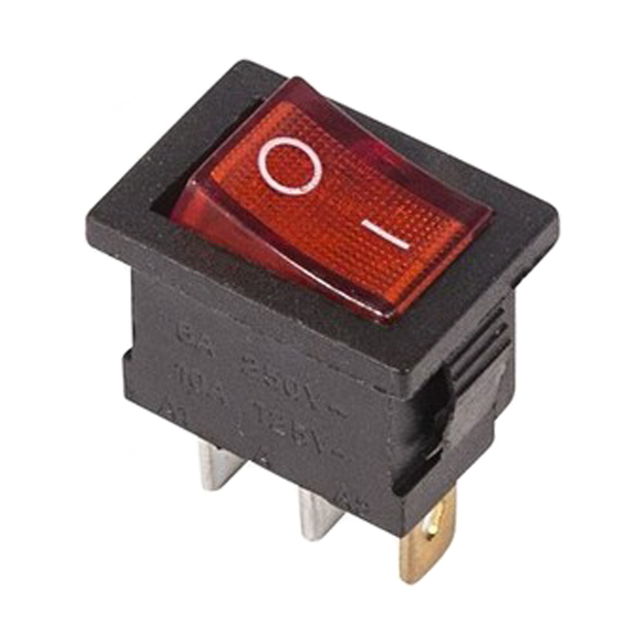 Переключатель клавишный прямоугольный Mini 250V 6А (3c) ON-OFF с подсветкой красный 36-2150 - фото 1 - id-p146003555