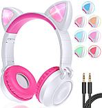 Беспроводные детские наушники Wireless Headphones Cat Ear ZW-028 белые с розовым, фото 2