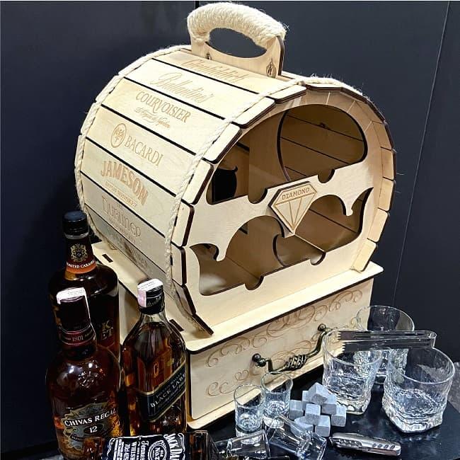 Мини-бар бочка Whisky «DIAMOND» с набором аксессуаров для виски светлая - фото 1 - id-p168437999