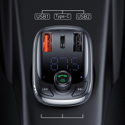 FM-модулятор OS-BASEUS T shaped S-13 car bluetooth MP3 player (PPS fast charging edition) CCMT000101 - фото 6 - id-p168472094