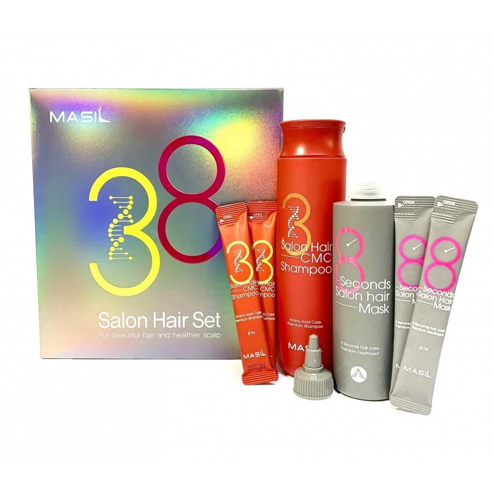 Набор для восстановления волос с кератином и коллагеном шампунь+маска Masil Salon Hair Set 300мл+200мл+4*8мл