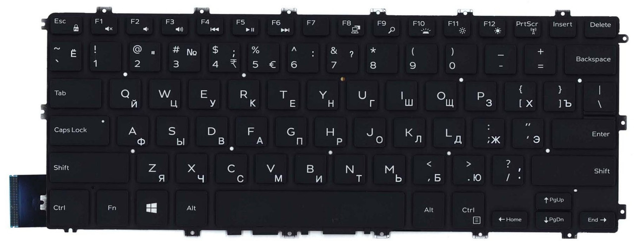 Клавиатура для ноутбука Dell Inspiron 14" 5480 черная, с подсветкой,плоский Enter