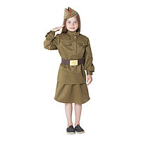 Костюм военный для девочки: гимнастёрка, юбка, ремень, пилотка, рост 92-98 см