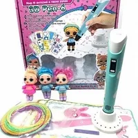 3Д ручка 3D Pen 5 c LCD дисплеем, трафаретами и игрушкой "LOL" (голубой)