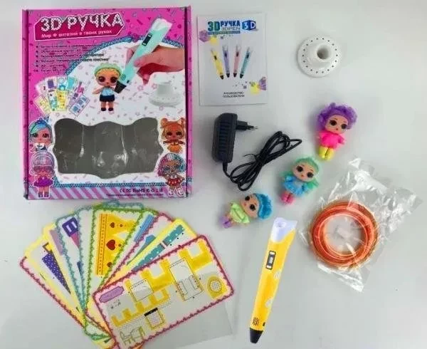 3Д ручка 3D Pen 5 c LCD дисплеем, трафаретами и игрушкой "LOL" (голубой) - фото 7 - id-p143514676