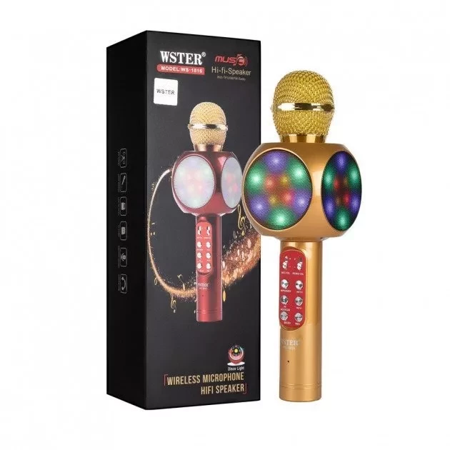 Беспроводной оригинальный караоке-микрофон с колонкой WSTER WS-1816 Gold (золотой) - фото 4 - id-p143514670