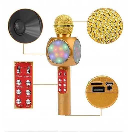 Беспроводной оригинальный караоке-микрофон с колонкой WSTER WS-1816 Gold (золотой) - фото 5 - id-p143514670