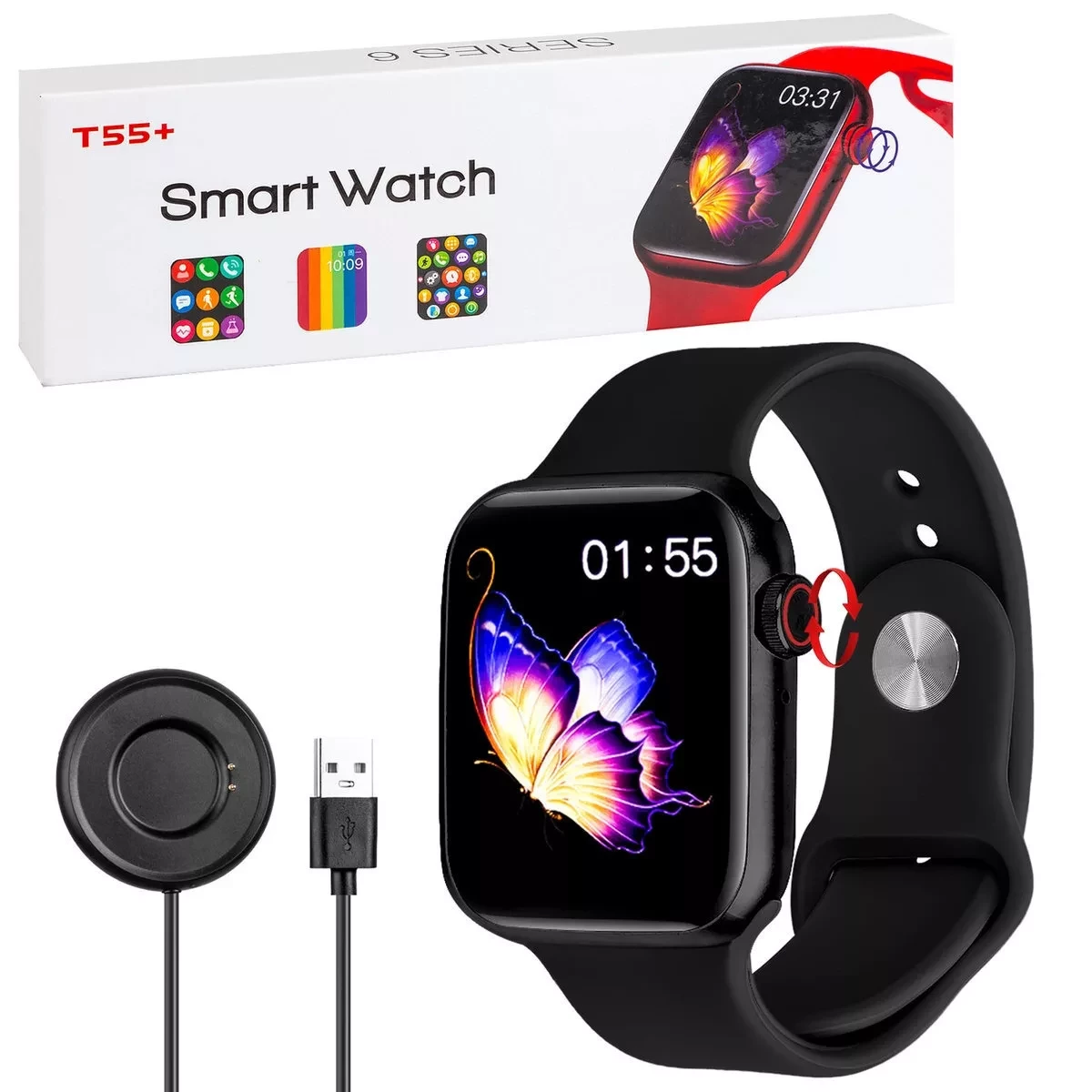 Умные смарт-часы T55+ Smart Watch Series 6 (Чёрный) - фото 2 - id-p149438688
