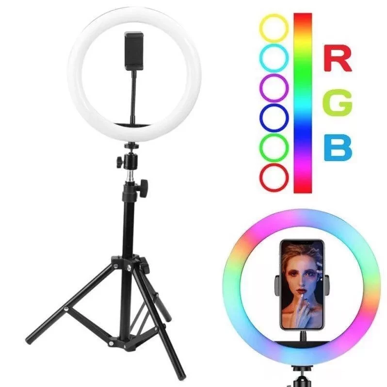 Кольцевая светодиодная цветная лампа / YQ 350 RGB / диаметр 36 см / со штативом 2.0 м. - фото 1 - id-p149037260