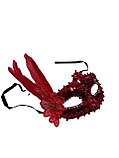 Маска венецианская карнавальная пайетки и перо красная, фото 2