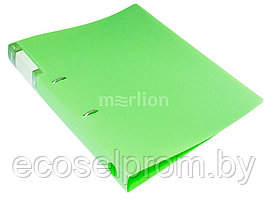 Папка на 2-х D-кольцах Бюрократ Gems GEM0812, 2RGRN A4 пластик 0.7мм кор.32мм торц.карм с бум. встав зеленый т