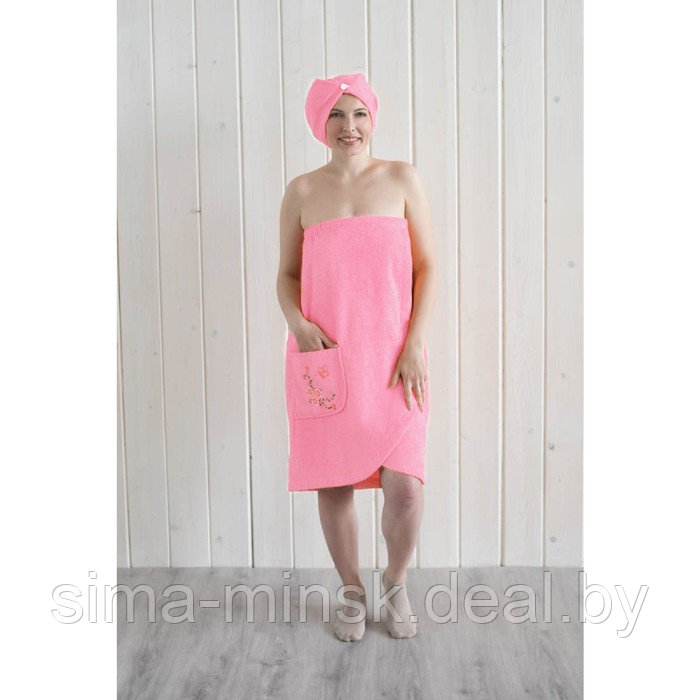 Набор женский для сауны (парео+чалма) с вышивкой, розовый - фото 2 - id-p168538566