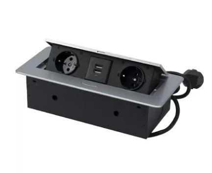 Выдвижной удлинитель NOVA USB+2 розетки алюминий