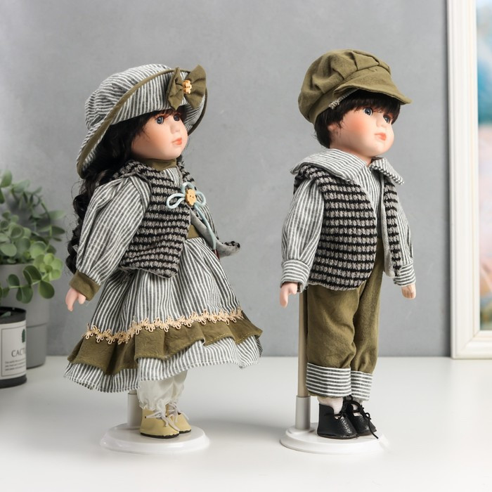 Кукла коллекционная парочка набор 2 шт "Марина и Паша в нарядах в зелёную полоску" 30 см - фото 2 - id-p168574113