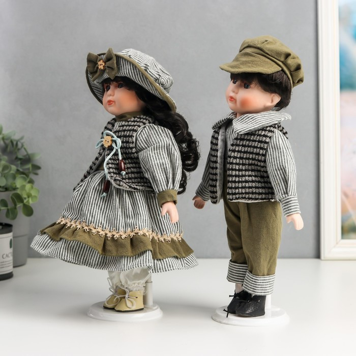 Кукла коллекционная парочка набор 2 шт "Марина и Паша в нарядах в зелёную полоску" 30 см - фото 3 - id-p168574113