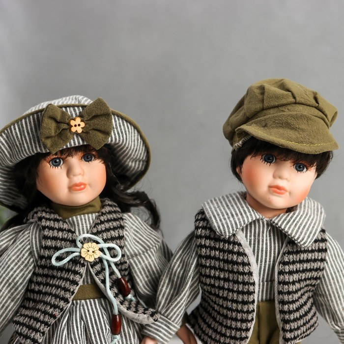 Кукла коллекционная парочка набор 2 шт "Марина и Паша в нарядах в зелёную полоску" 30 см - фото 5 - id-p168574113