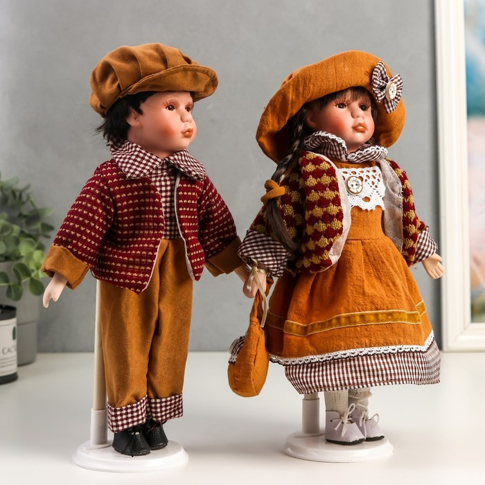 Кукла коллекционная парочка набор 2 шт "Поля и Кирилл в одежде цвета охра" 30 см - фото 2 - id-p168574116
