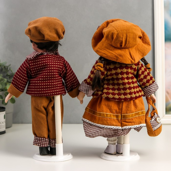 Кукла коллекционная парочка набор 2 шт "Поля и Кирилл в одежде цвета охра" 30 см - фото 4 - id-p168574116