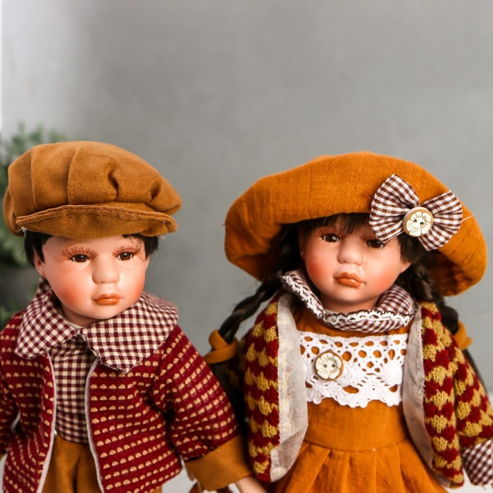 Кукла коллекционная парочка набор 2 шт "Поля и Кирилл в одежде цвета охра" 30 см - фото 5 - id-p168574116